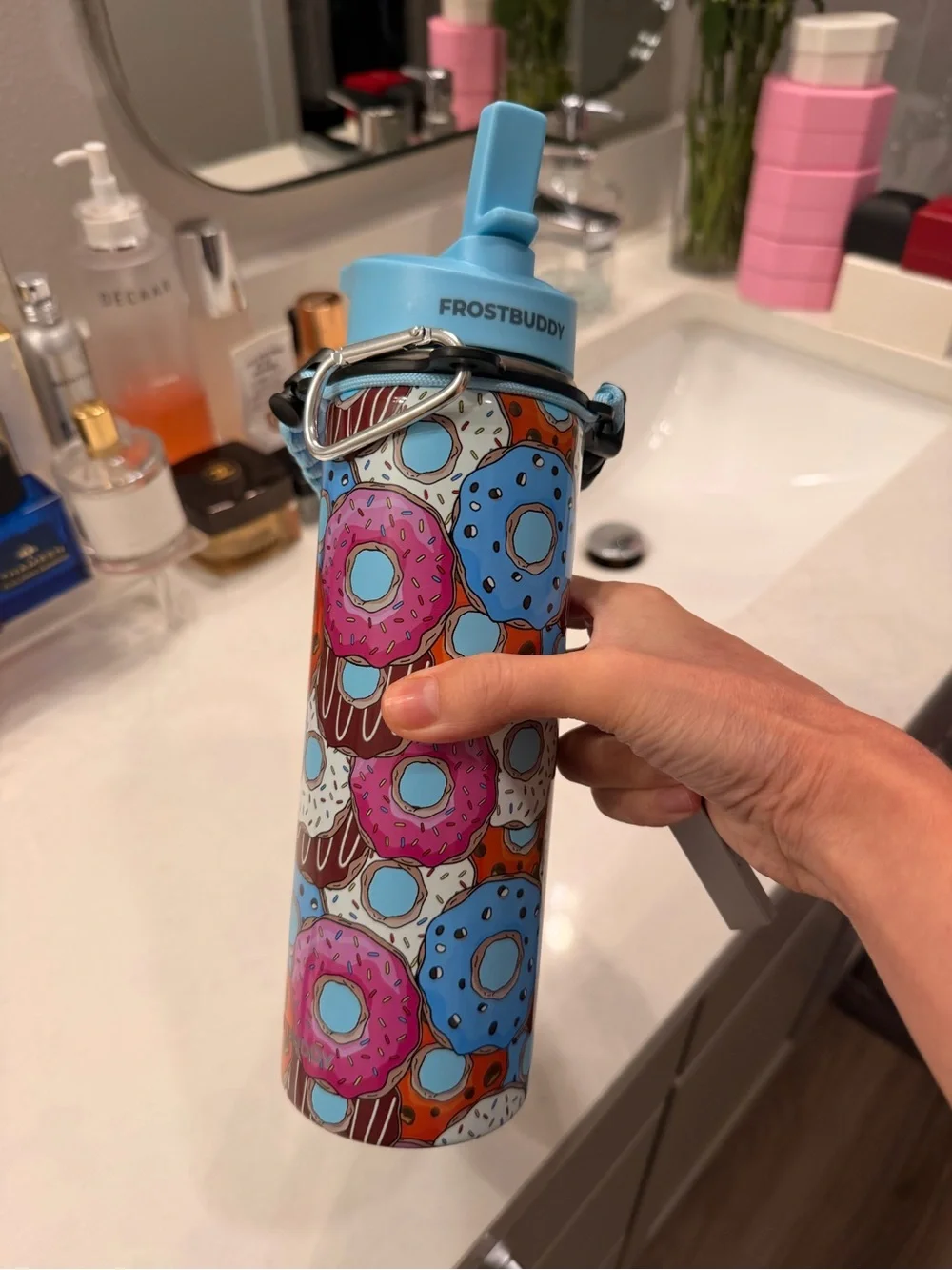 FrostBuddy Kids Donut Print Insulated Bottle - Blue & Pink